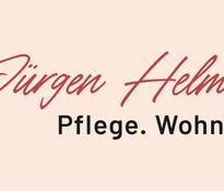 Logo: Schriftzug 'Jürgen Helm' in roter Schreibschrift über dem Text 'Pflege. Wohnen.' in schwarzer serifenloser Schrift auf beigem Hintergrund.